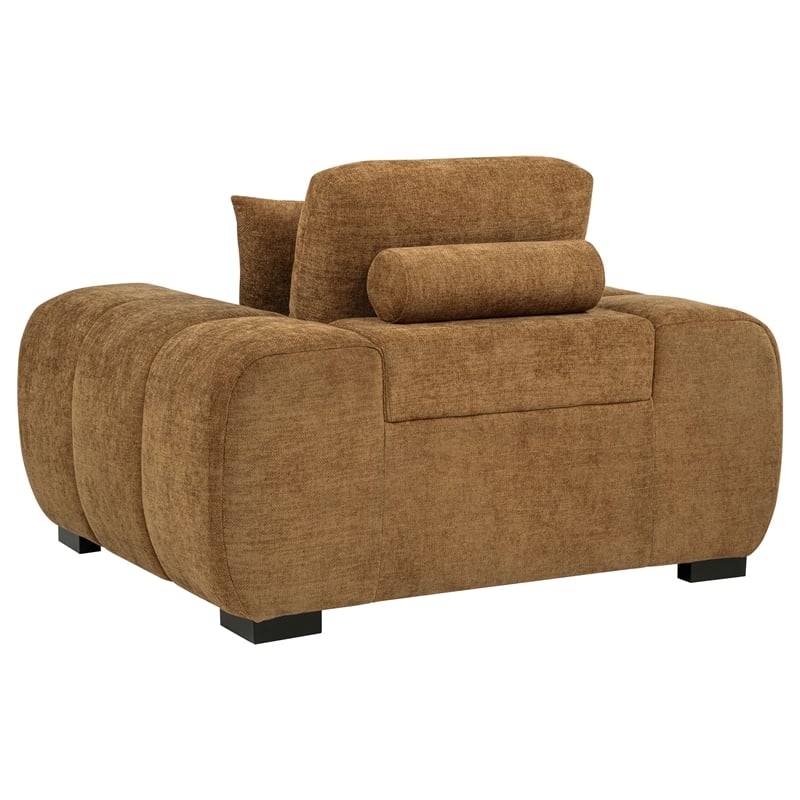 Pemberly Row Set of 2 Upholstered Fabric Track Arm Accent Chairs in Amber