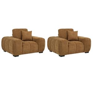Pemberly Row Set of 2 Upholstered Fabric Track Arm Accent Chairs in Amber