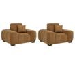 Pemberly Row Set of 2 Upholstered Fabric Track Arm Accent Chairs in Amber