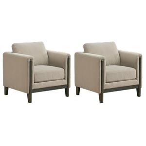Pemberly Row Set of 2 Transitional Fabric Panel Arm Accent Chairs in Taupe