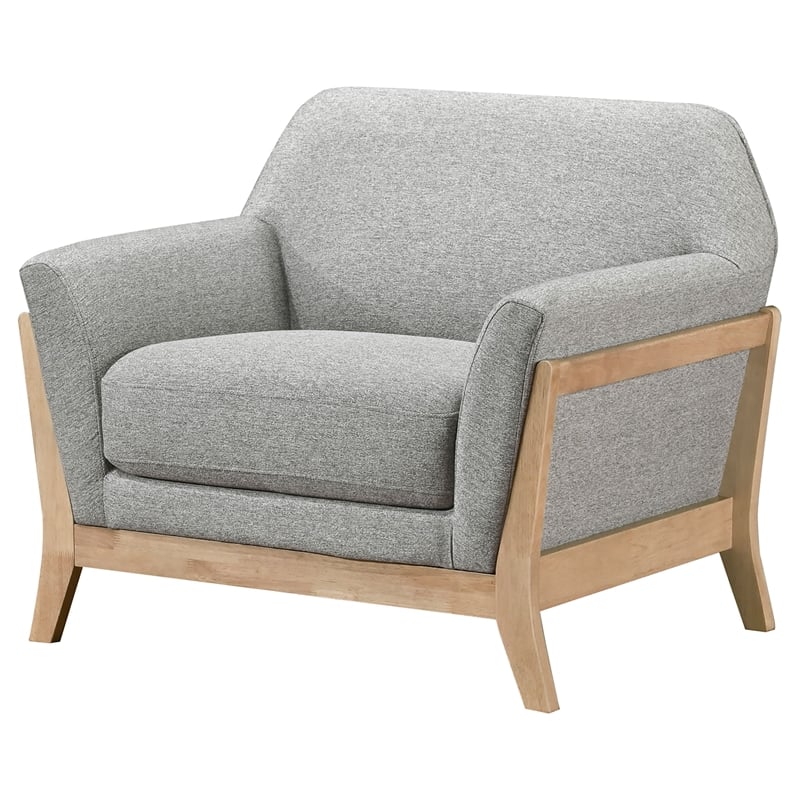 Pemberly Row Set of 2 Mid-Century Fabric Flared Arm Accent Chairs in Gray/Blonde