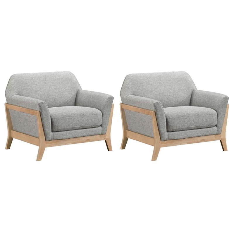 Pemberly Row Set of 2 Mid-Century Fabric Flared Arm Accent Chairs in Gray/Blonde