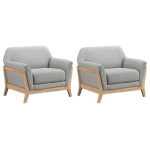 Pemberly Row Set of 2 Mid-Century Fabric Flared Arm Accent Chairs in Gray/Blonde