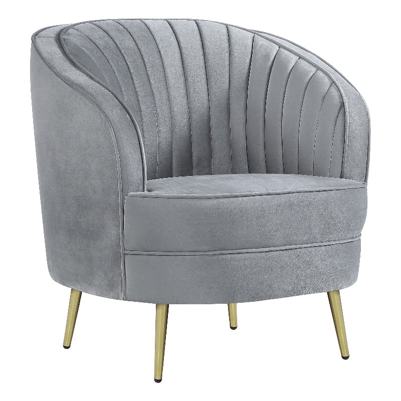Pemberly Row Set of 2 Upholstered Channel Tufted Barrel Accent Chairs in Grey
