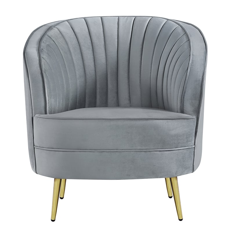 Pemberly Row Set of 2 Upholstered Channel Tufted Barrel Accent Chairs in Grey