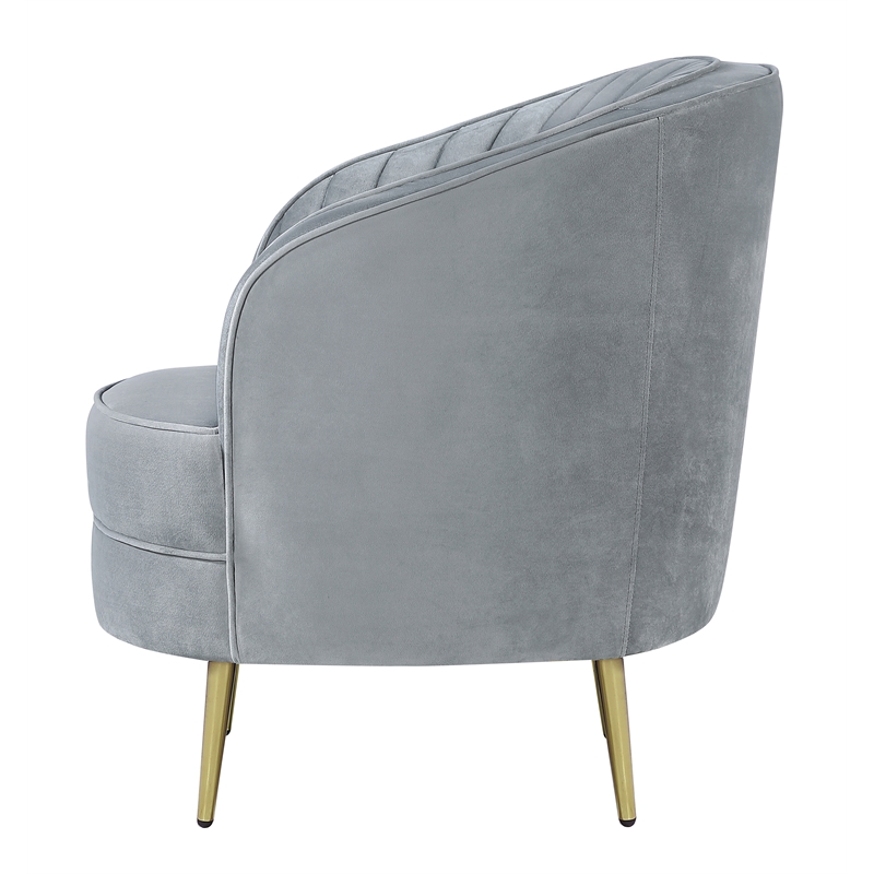 Pemberly Row Set of 2 Upholstered Channel Tufted Barrel Accent Chairs in Grey