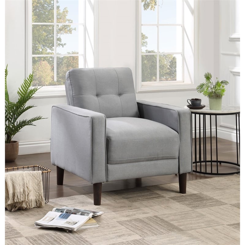 Pemberly Row Set of 2 Upholstered Track Arm Tufted Accent Chairs in Gray