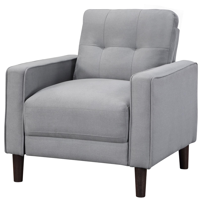 Pemberly Row Set of 2 Upholstered Track Arm Tufted Accent Chairs in Gray