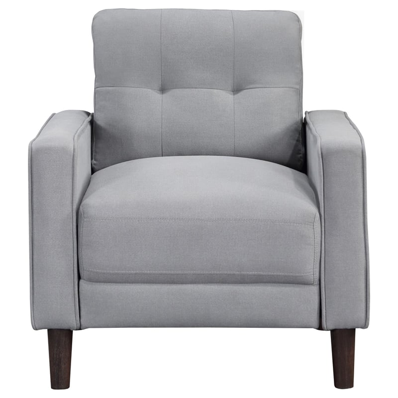 Pemberly Row Set of 2 Upholstered Track Arm Tufted Accent Chairs in Gray