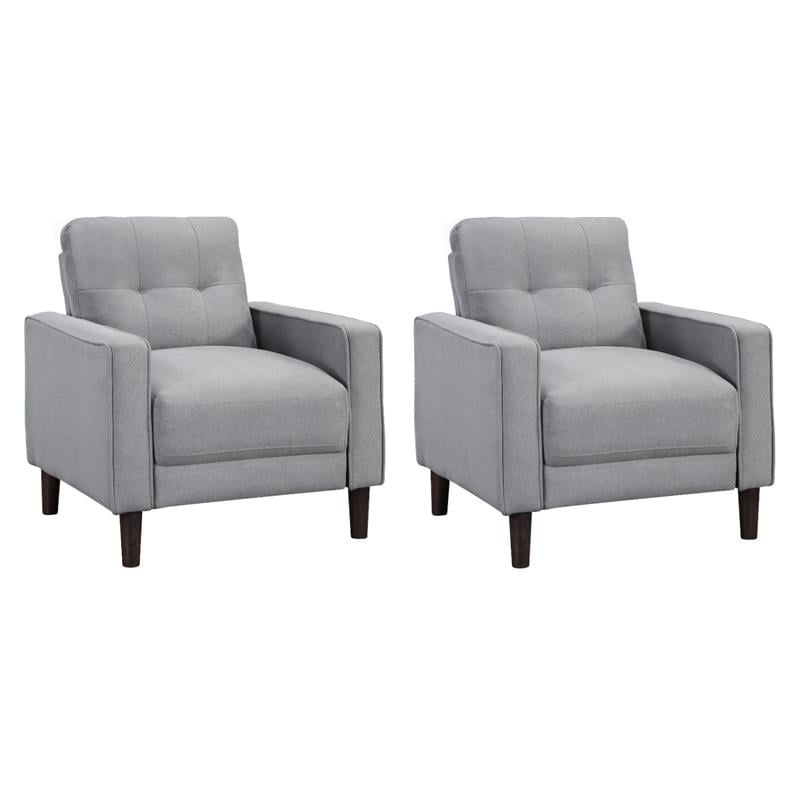 Pemberly Row Set of 2 Upholstered Track Arm Tufted Accent Chairs in Gray
