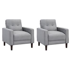 Pemberly Row Set of 2 Upholstered Track Arm Tufted Accent Chairs in Gray