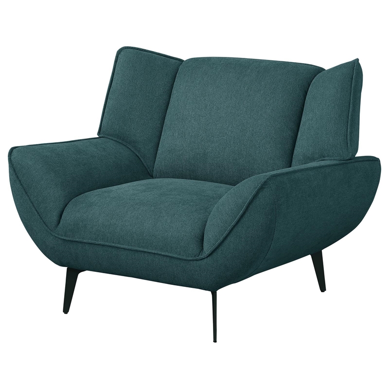 Pemberly Row Set of 2 Upholstered Flared Arm Accent Chairs in Teal Blue