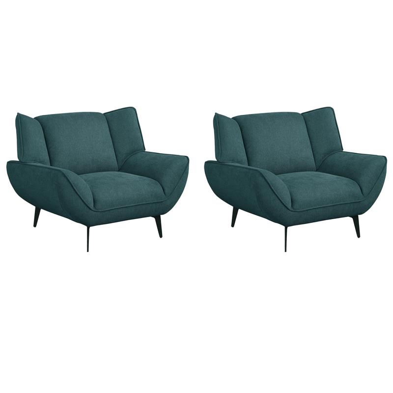 Pemberly Row Set of 2 Upholstered Flared Arm Accent Chairs in Teal Blue