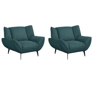 Pemberly Row Set of 2 Upholstered Flared Arm Accent Chairs in Teal Blue