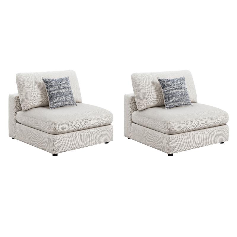 Pemberly Row Set of 2 Modern Upholstered Armless Chairs in Beige