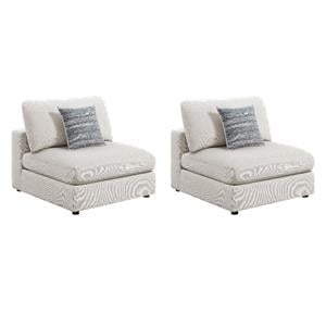 Pemberly Row Set of 2 Modern Upholstered Armless Chairs in Beige