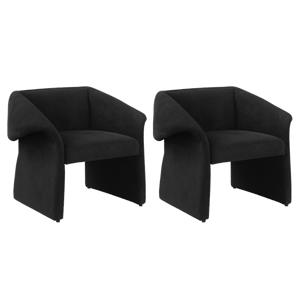 Pemberly Row Set of 2 Upholstered Sloped Arm Accent Chairs in Black