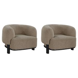 Pemberly Row Set of 2 Upholstered Barrel Back Accent Chairs in Mushroom