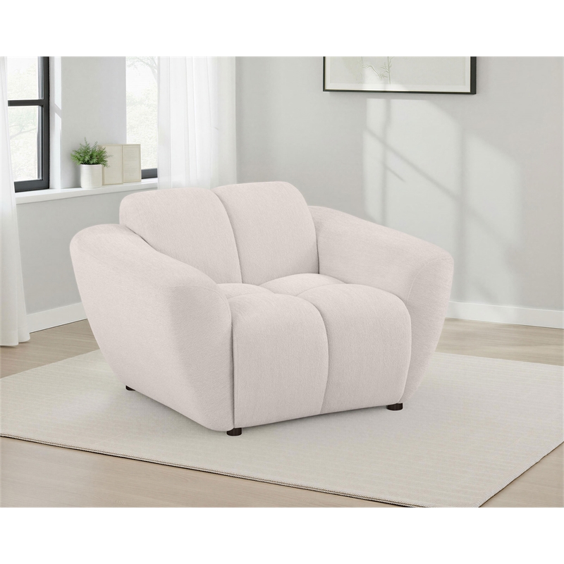 Pemberly Row Set of 2 Upholstered Chenille Splayed Arm Accent Chairs in Beige