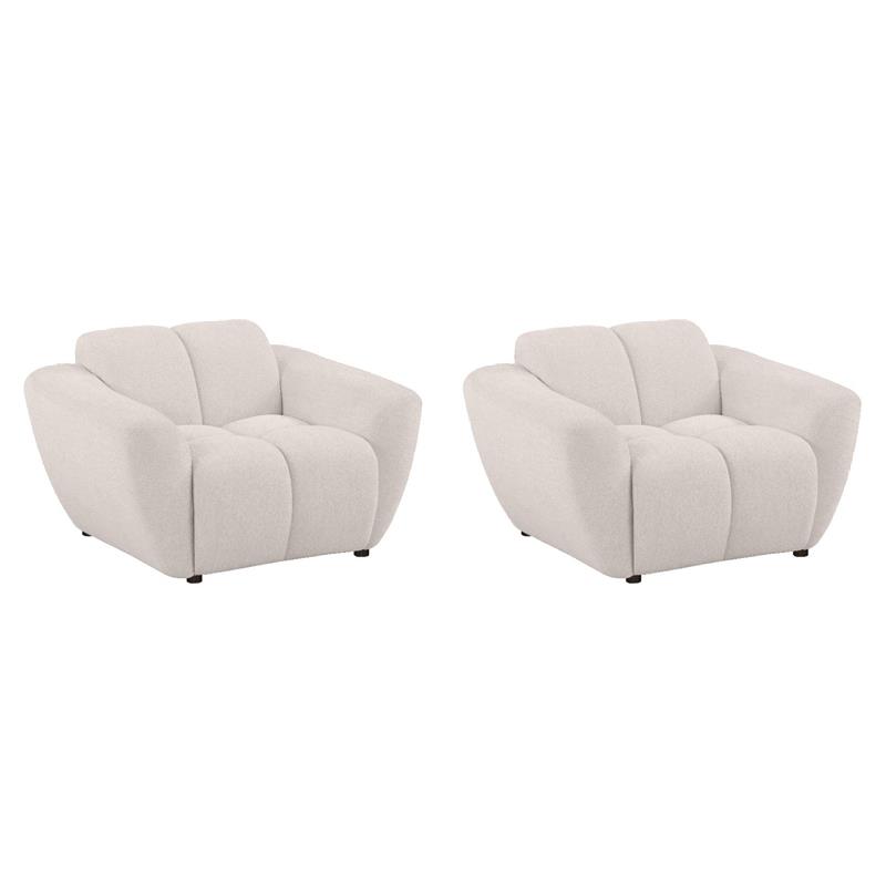 Pemberly Row Set of 2 Upholstered Chenille Splayed Arm Accent Chairs in Beige