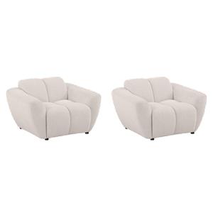 Pemberly Row Set of 2 Upholstered Chenille Splayed Arm Accent Chairs in Beige