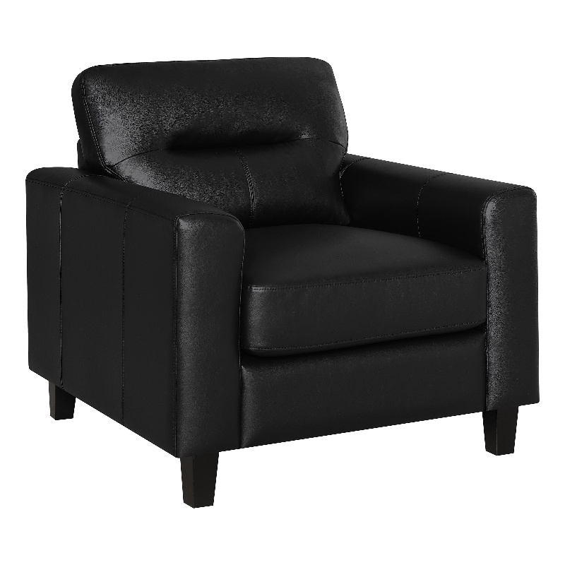 Pemberly Row Set of 2 Faux Leather Upholstered Track Arm Chairs in Black