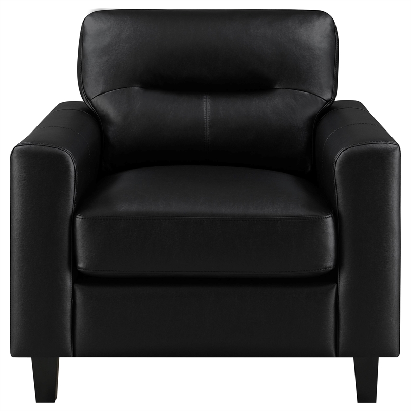 Pemberly Row Set of 2 Faux Leather Upholstered Track Arm Chairs in Black