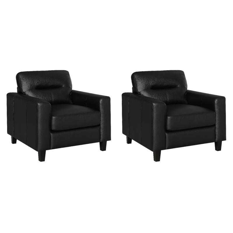 Pemberly Row Set of 2 Faux Leather Upholstered Track Arm Chairs in Black