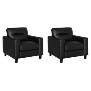 Pemberly Row Set of 2 Faux Leather Upholstered Track Arm Chairs in Black