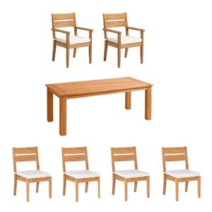 Pemberly Row Set of 7 Outdoor 80&quot Dining Table & 2 Armchairs & 4 Armless Chairs
