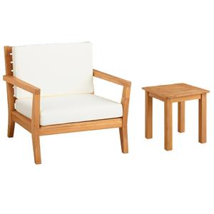 Pemberly Row Set of 2 Teak Outdoor 22&quot Square Side Table and Armchair in Natural