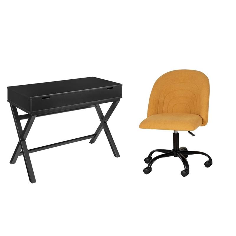 Pemberly Row Set of 2 Lift Top Stand Up Desk with X-Frame Legs & Swivel Chair