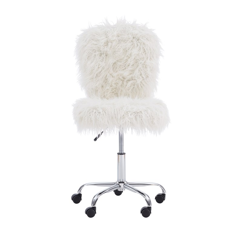 Pemberly Row Set of 2 Faux Fur Upholstered Armless Office Task Chair & Desk