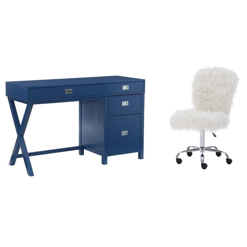 Pemberly Row Set of 2 Faux Fur Upholstered Armless Office Task Chair & Desk