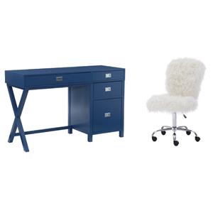 Pemberly Row Set of 2 Faux Fur Upholstered Armless Office Task Chair & Desk