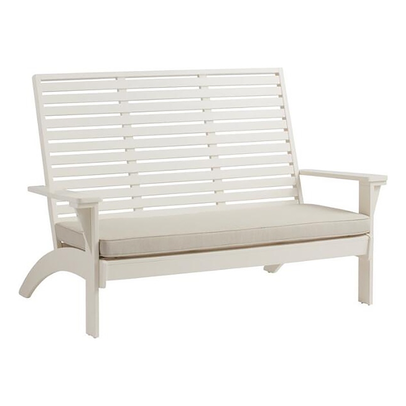 Pemberly Row Set of 3 Outdoor Bench With Slatted Back and Cushion & Side Tables