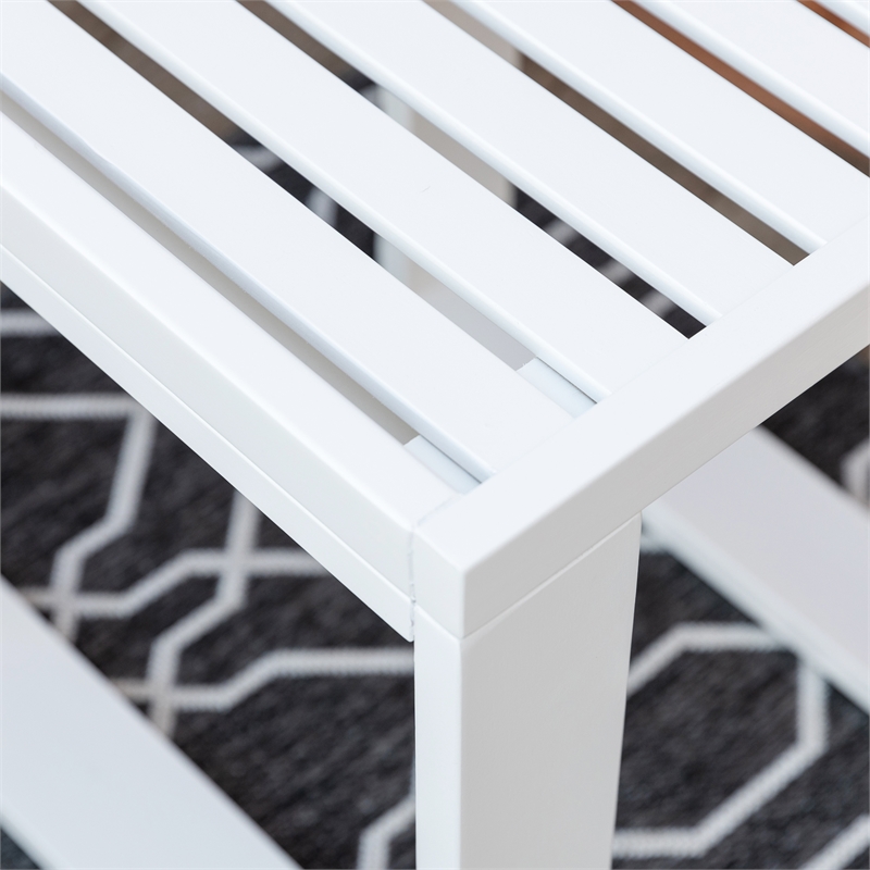 Pemberly Row Set of 3 Outdoor Bench With Slatted Back and Cushion & Side Tables