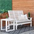 Pemberly Row Set of 3 Outdoor Bench With Slatted Back and Cushion & Side Tables