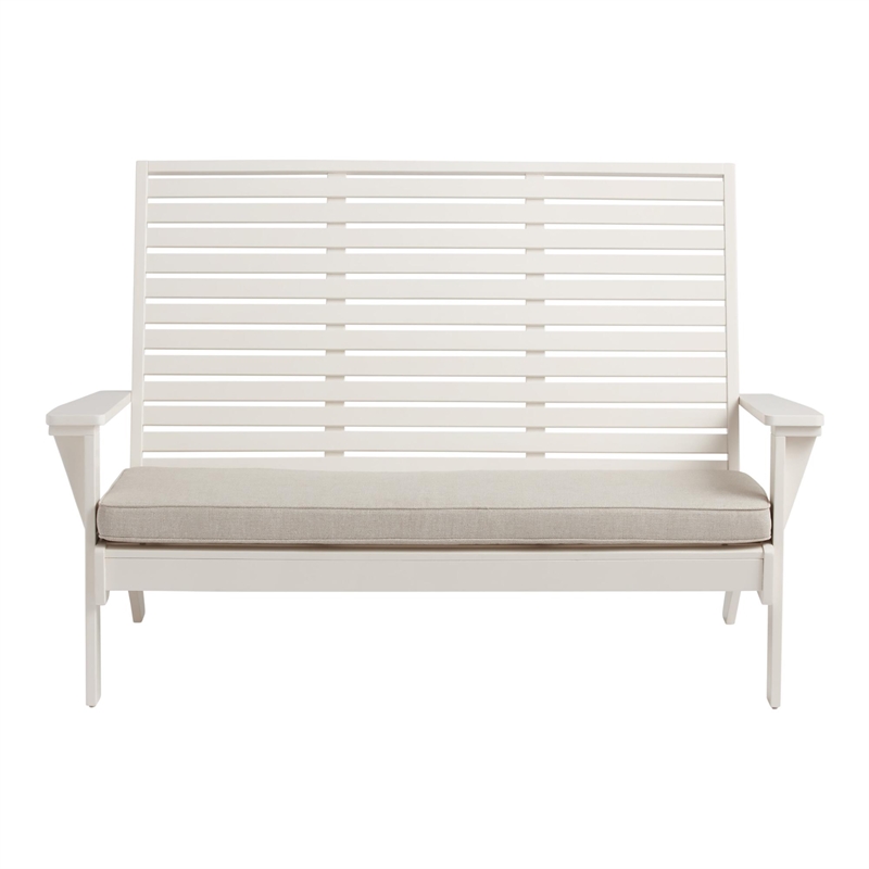 Pemberly Row Set of 3 Outdoor Bench With Slatted Back and Cushion & Side Tables