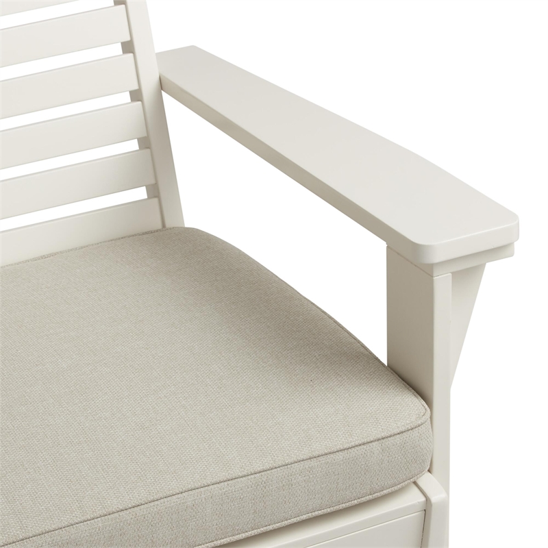 Pemberly Row Set of 3 Outdoor Bench With Slatted Back and Cushion & Side Tables