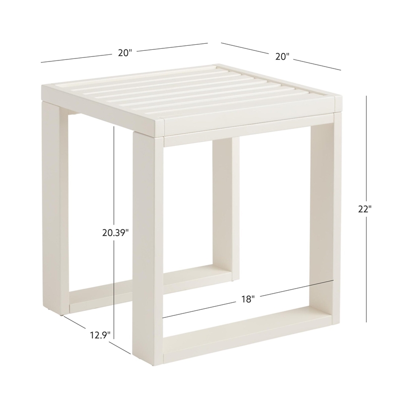 Pemberly Row Set of 3 Outdoor Bench With Slatted Back and Cushion & Side Tables