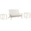 Pemberly Row Set of 3 Outdoor Bench With Slatted Back and Cushion & Side Tables