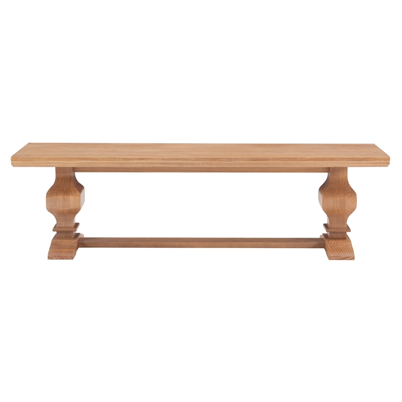 Pemberly Row Set of 3 Brown Pine Wood Double Pedestal Benchs & Dining Table