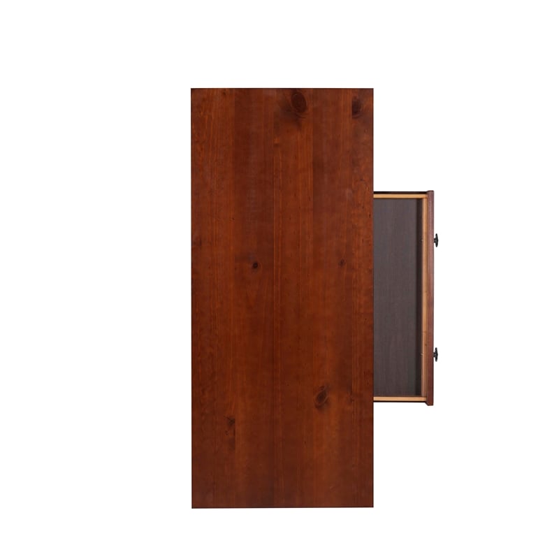 Pemberly Row Set of 2 Pine Wood 1-Drawer Desk and Chair in Tobacco Brown