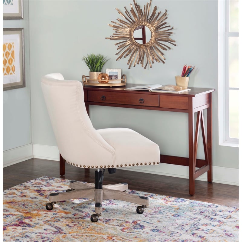 Pemberly Row Set of 2 Pine Wood 1-Drawer Desk and Chair in Tobacco Brown