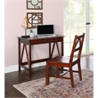 Pemberly Row Set of 2 Pine Wood 1-Drawer Desk and Chair in Tobacco Brown