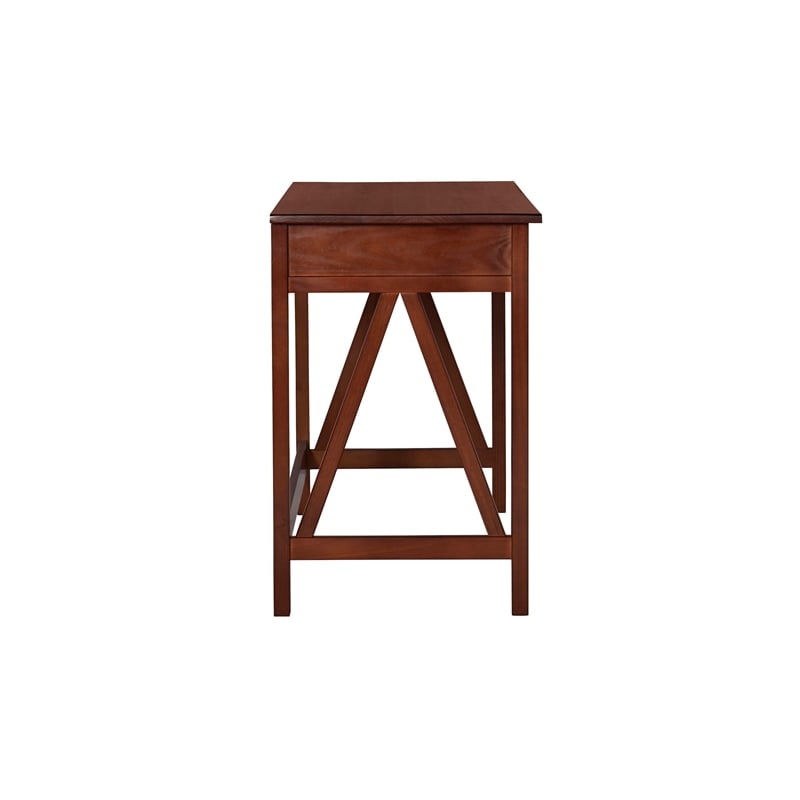 Pemberly Row Set of 2 Pine Wood 1-Drawer Desk and Chair in Tobacco Brown