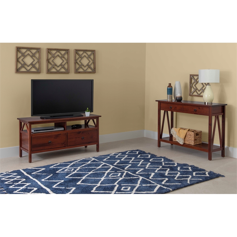 Pemberly Row 5-Piece Wood Living Room Furniture Set in Tobacco Brown