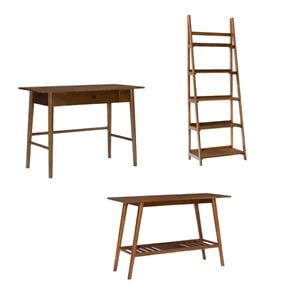 Pemberly Row 3-Piece Wood Living Room Furniture Set in Walnut Brown