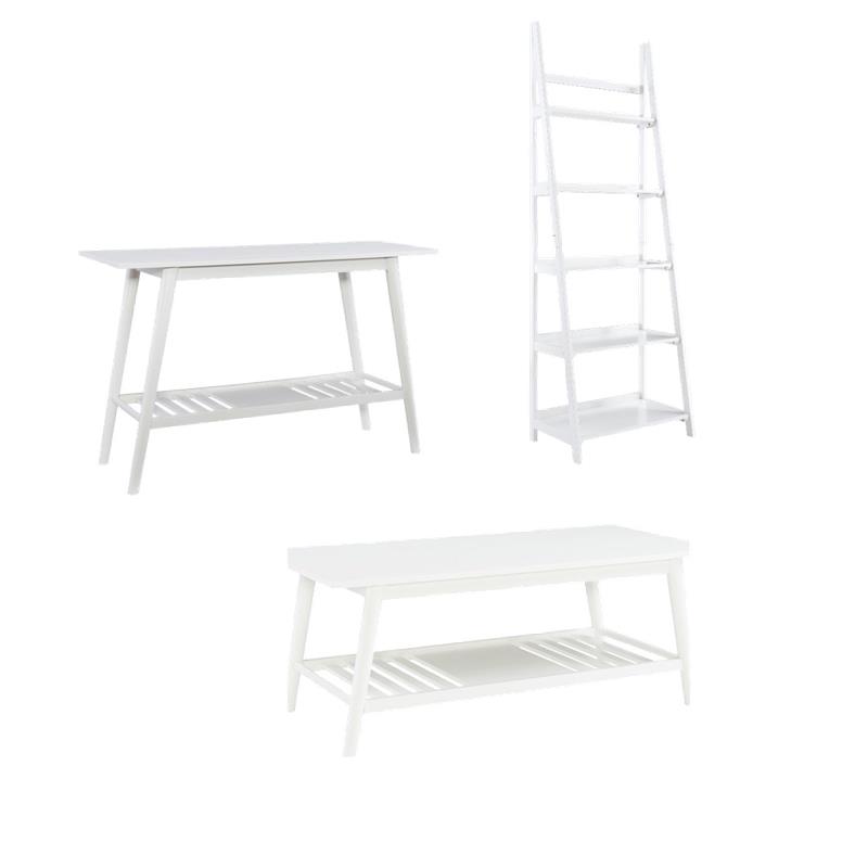 Pemberly Row 3-Piece Wood Living Room Furniture Set in White